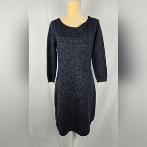 Ann Taylor Loft Wool Blend Leopard Print 3/4 Sleeve Shift Sweater Dress sz M